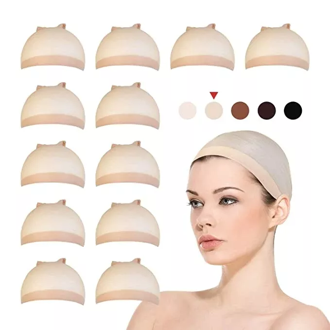 12 PCS! STUDIO LIMITED Perfect Fit Ultra Thin & Expandable Stocking Wig Cap, Each pack contains 2 wig caps (6 pack, Natural Beige)