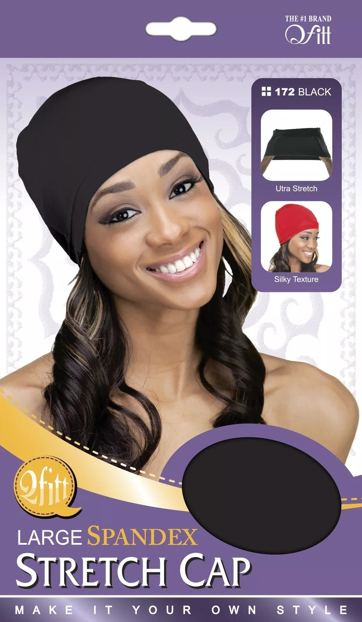 #172 LARGE SPANDEX STRETCH CAP / BLACK (12PC)