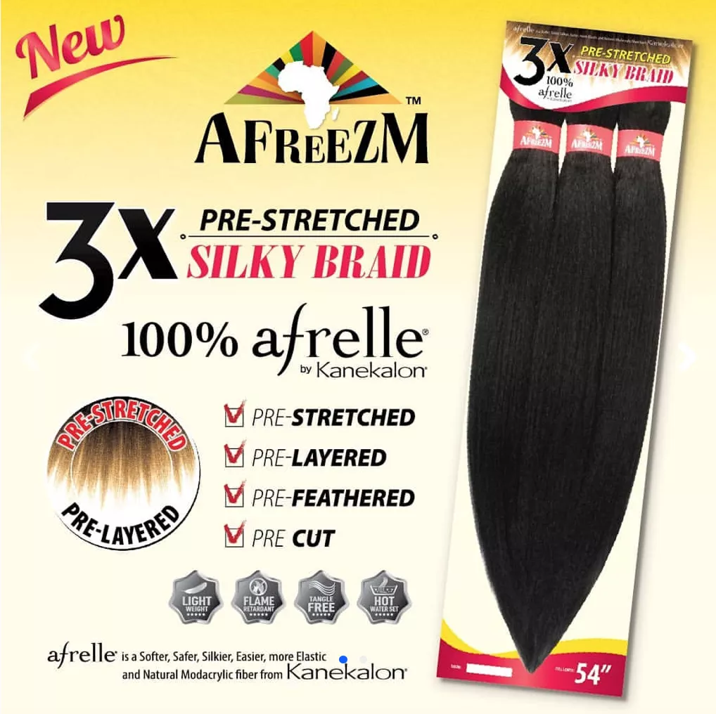 Afreezm Pre-Stretched Silky Braiding Hair Pack 3X 54″