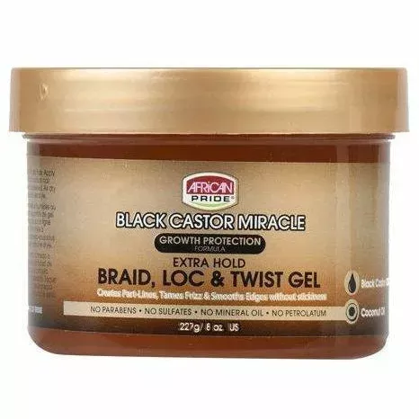 African Pride: Black Castor – Extra Hold Braid, Loc, Twist Gel 8oz