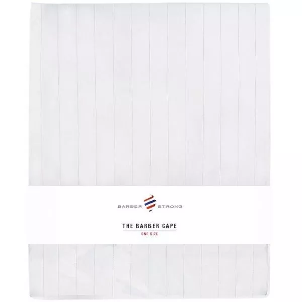Barber Strong Cutting Cape – White w/ Black Pinstripe