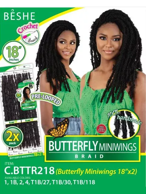 Beshe 2X BUTTERFLY MINIWINGS Crochet Braid 18 C.BTTR218