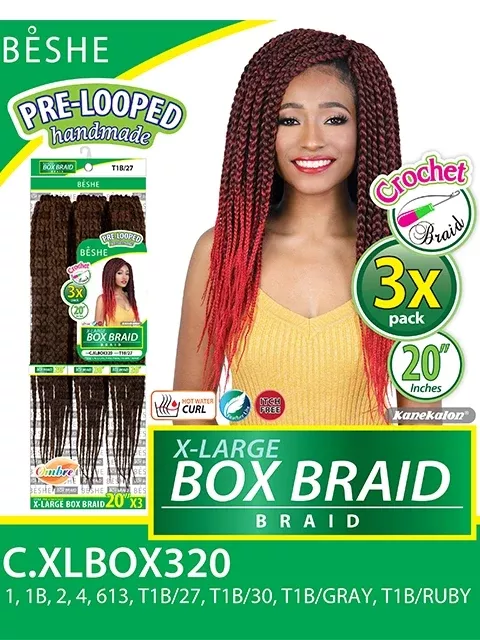 Beshe Pre-Looped 3X X-LARGE BOX BRAID Crochet Braid 20 C.XLBOX320