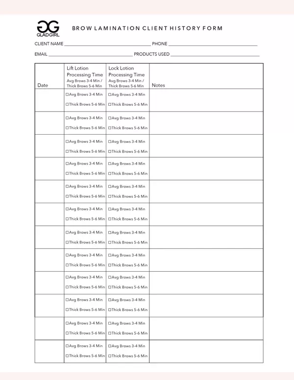 Brow Lamination Client History Form – 25 Per Quantity
