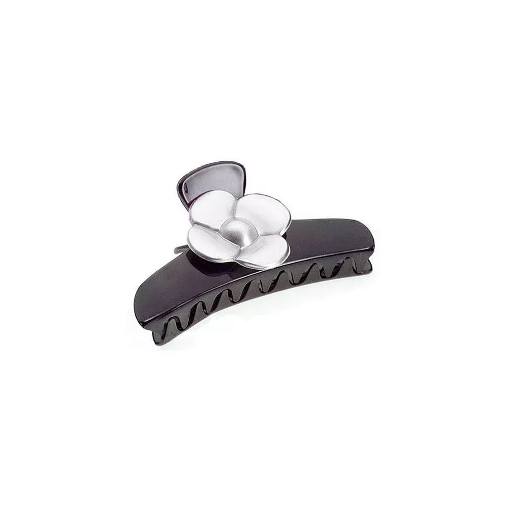 Caravan Black Hair Claw with Painted Silver Rose Model No. 8802