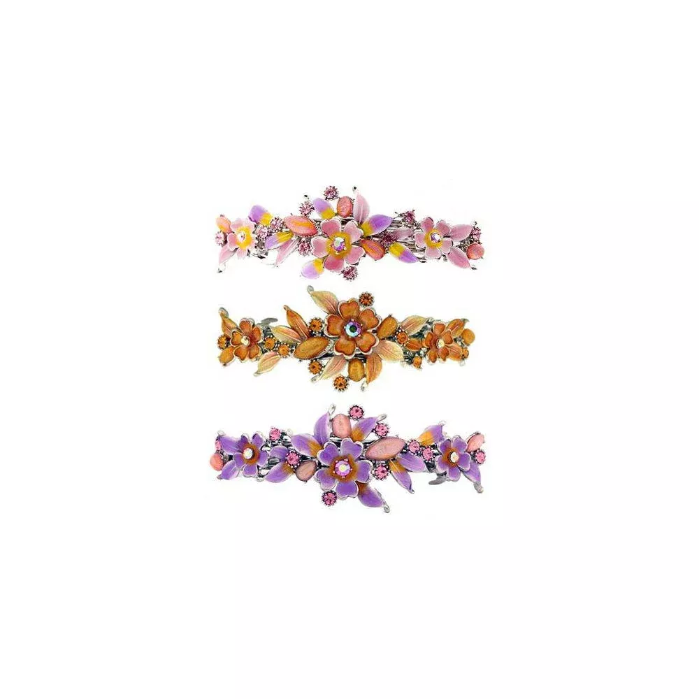 Caravan Multi Rose Stone & Epoxy Swarovski Barrette Model No. 1578 (Assorted Colors)