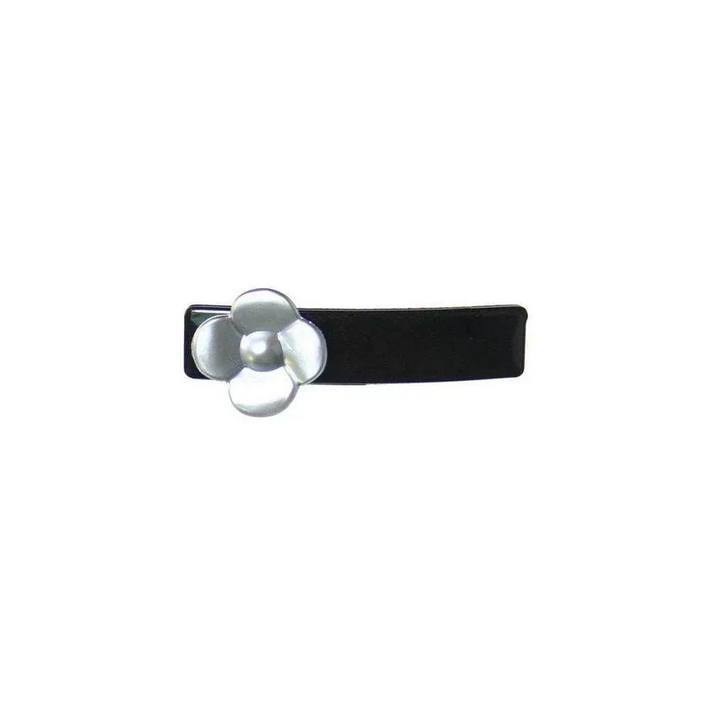 Caravan Silver Rose On Black Barrette Model No. 8801