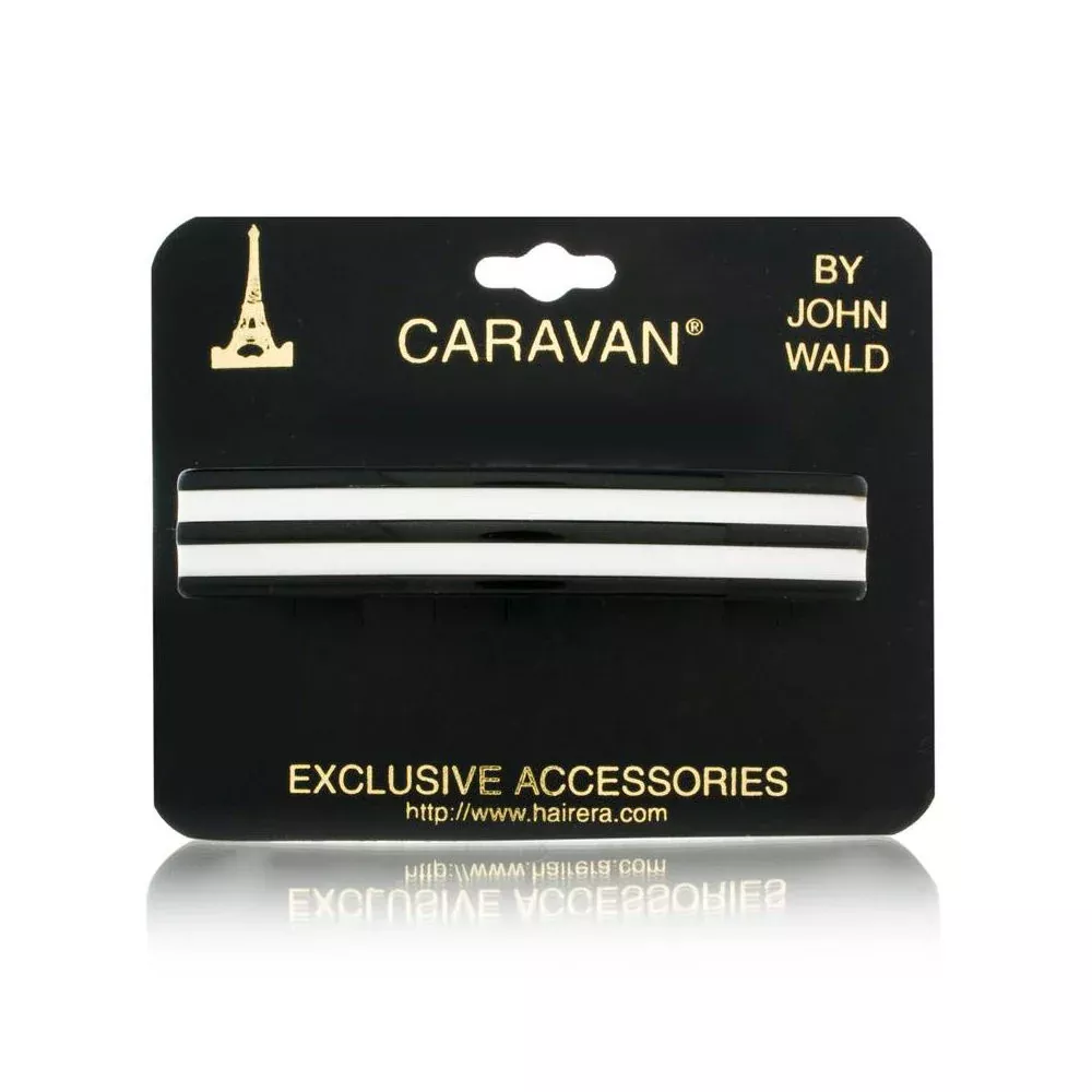 Caravan Stripe Black and White 3 Inch Barrette Hand Made Model No. 1188