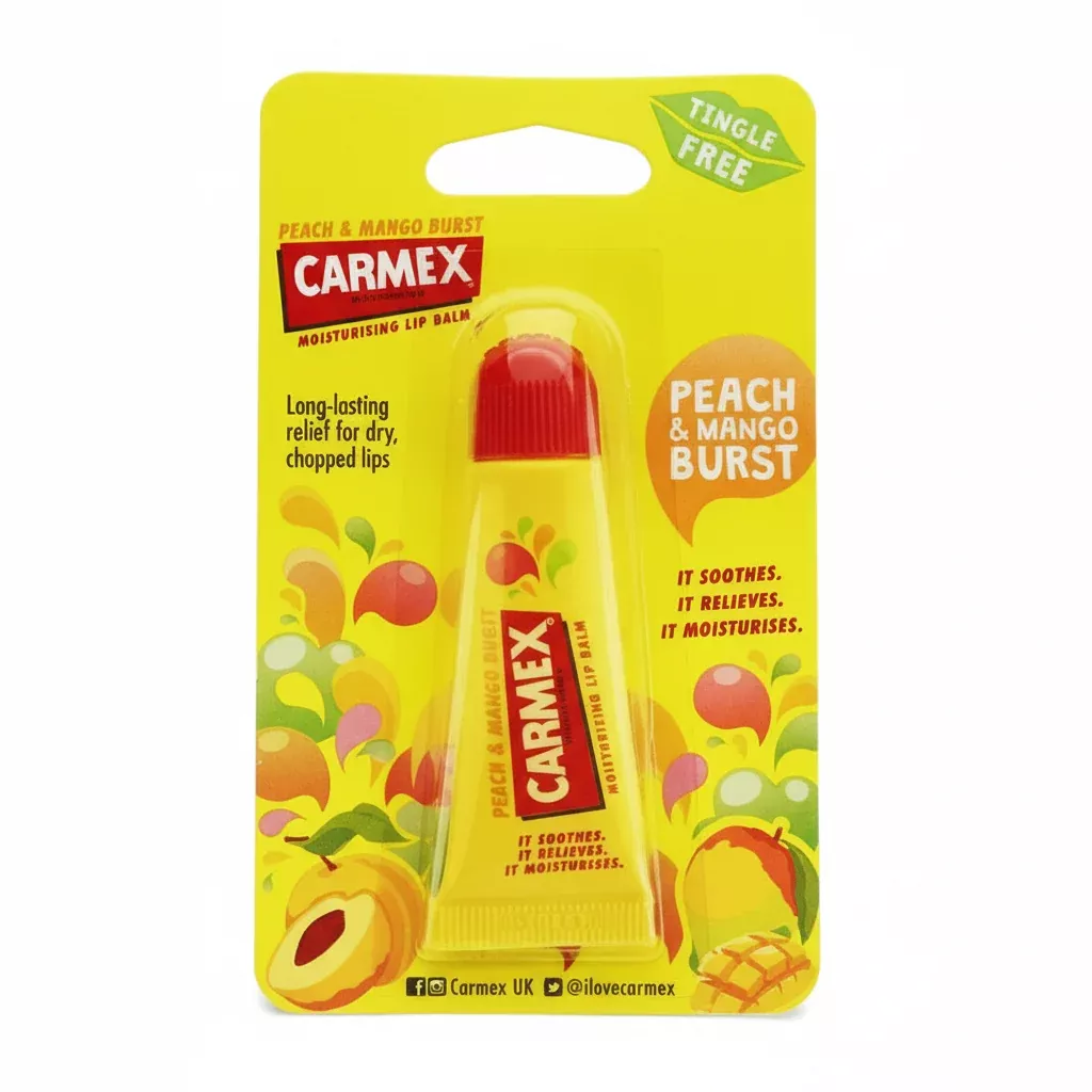CARMEX MOISTURISING LIP BALM PEACH & MANGO BURST TUBE
