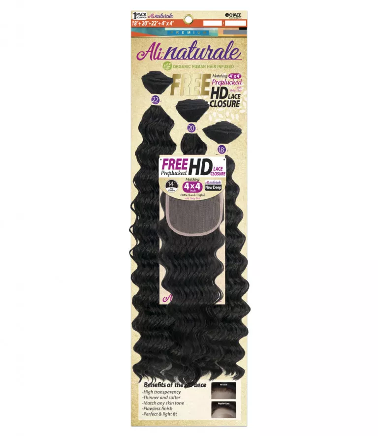 CHADE ALI NATURAL NEW DEEP 18 "20 "22 " + HD 4 "X4 " CLOSURE