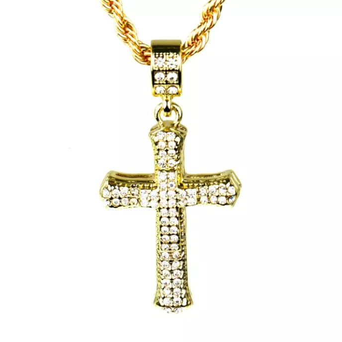CROSS PENDANT WITH 24 " CHAIN SET-GOLD