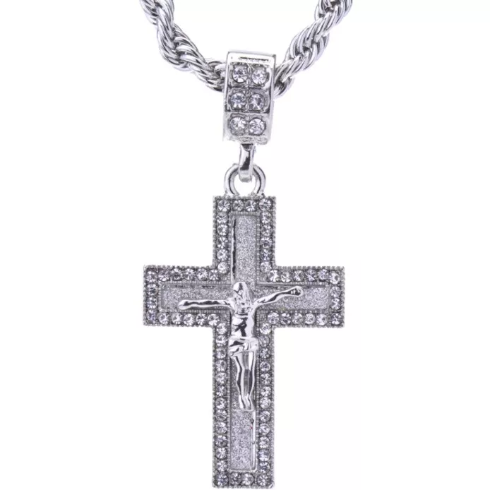 CROSS PENDANT WITH 24 " CHAIN SET-SILVER