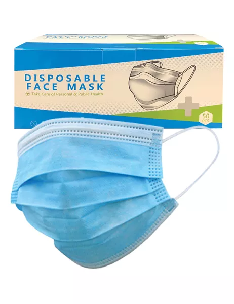 Disposable masks with elastic ear bands and adjustable nose bridges.