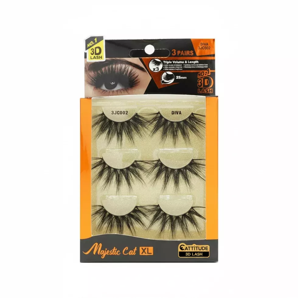 Ebin New York Majestic Cat 25mm 3D Lashes 3 Pairs | Extra Long Dramatic Strip Lashes