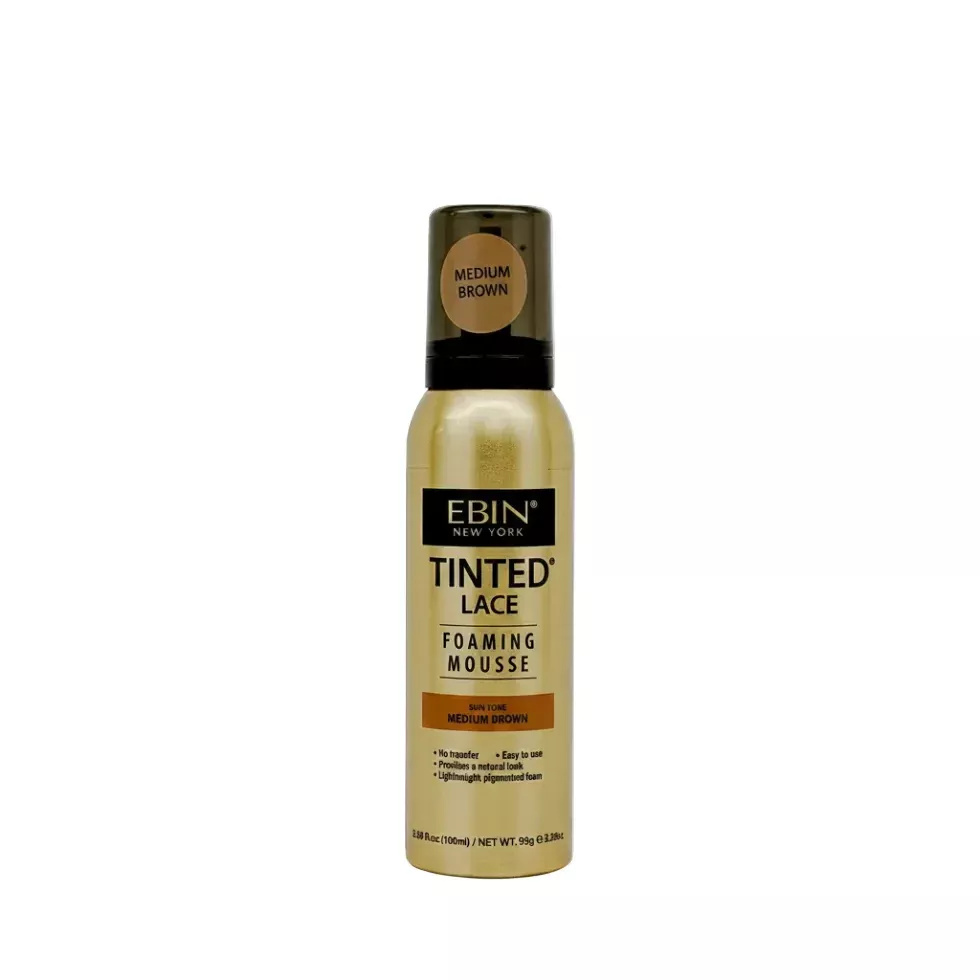 Ebin New York Tinted Lace Foaming Mousse Medium Brown 100ml | Fast-Drying Wig Customisation Foam