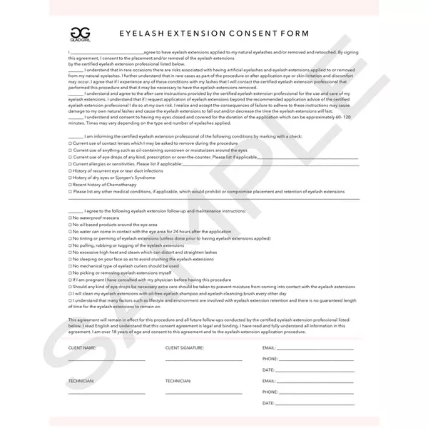 Eyelash Extension Consent Form – 25 per quantity