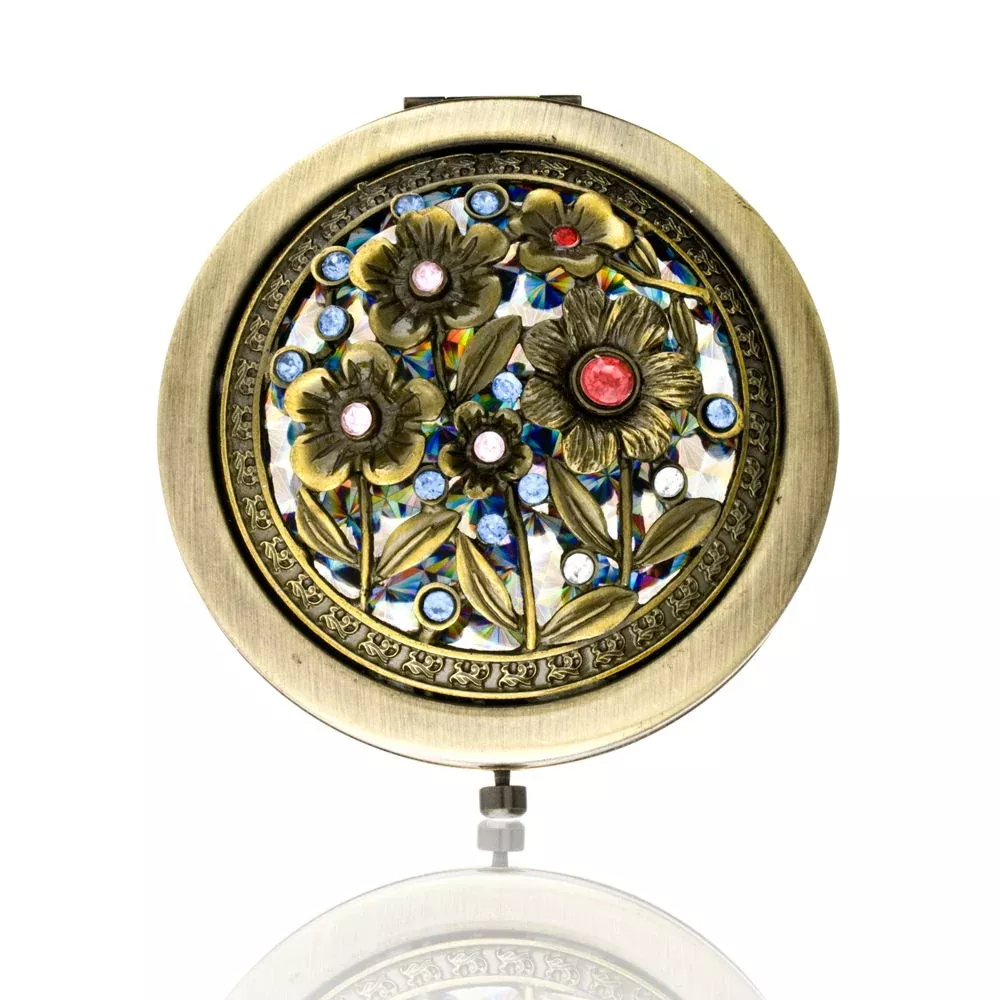 Flower Brass Mirror Compact Model No. M-108