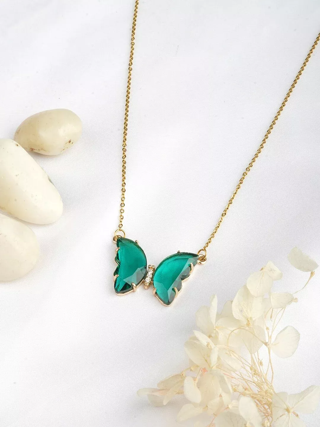 Gold-Toned & Green Butterfly Chain