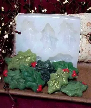 Holly Leaf Embeds 5 Cavity Silicone Mold 1523