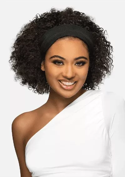 HW-410 [Jerry Curl 3 in 1 Half Wig | Drawstring Cap/Headband | 100% Unprocessed Virgin Remi Hair]