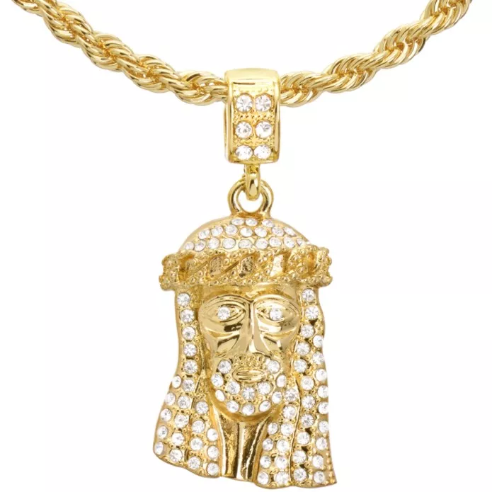 JESUS FACE PENDANT WITH 24" CHAIN SET-GOLD