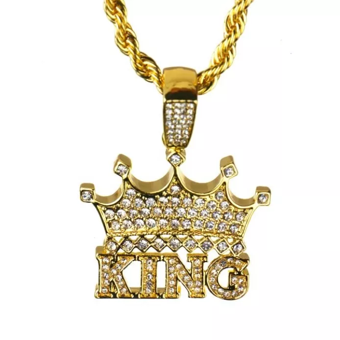 KING CROWN PENDANT WITH 24″ CHAIN SET-GOLD