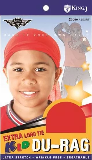 King J Extra Long Tie Kid DuRag #051 Black