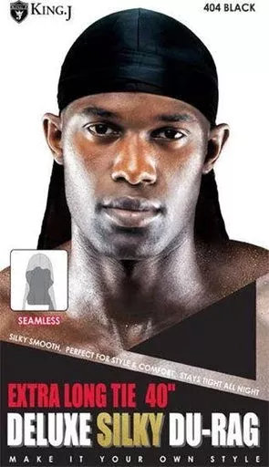 KING J SILKY DELUXE EXTRA LONG TIE 40" DURAG BLK #404