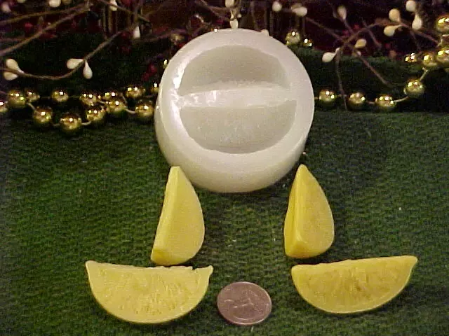 Large Lemon/Citrus Wedge Embeds 2 Cavity Silicone Mold 2115