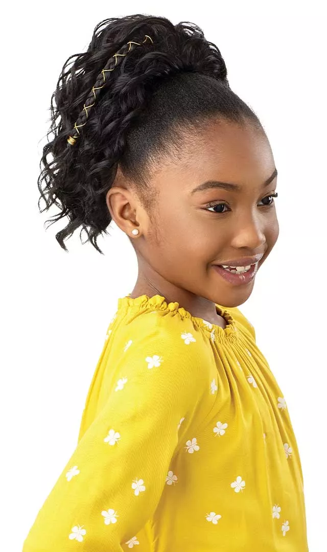 Lil Looks Drawstring Ponytail – Gold Accented Natural