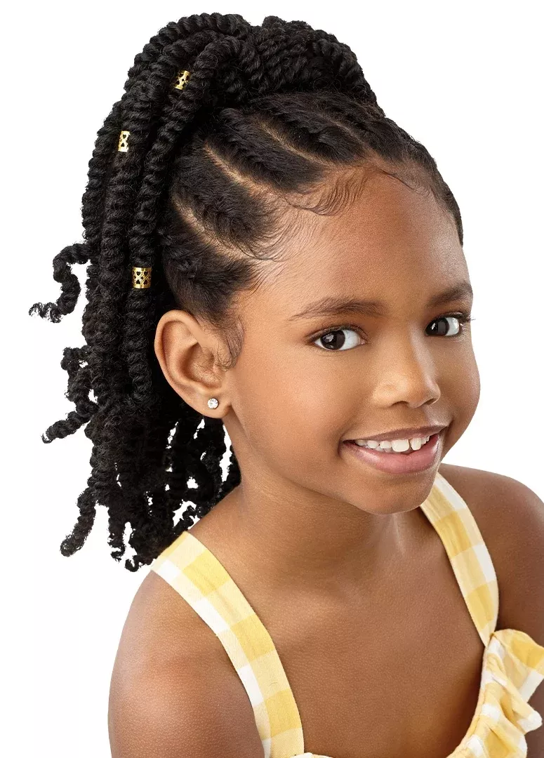 Lil Looks Drawstring Ponytail – Gold Cuffed Bomb Twists 12″