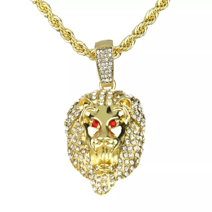LION HEAD PENDANT WITH 24 ” CHAIN SET-GOLD