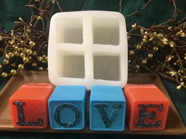 Love Baby Blocks Large Soap 4 Cavity Mold 5491