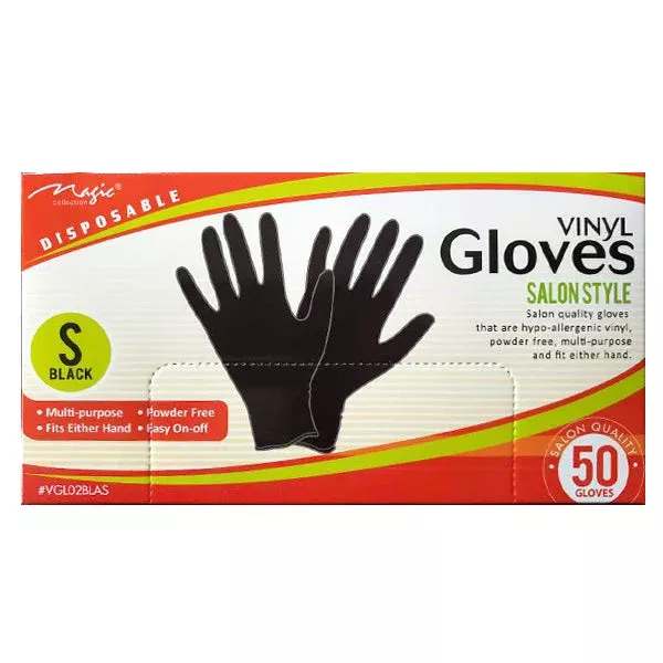 MAGIC VINYL SALON STYLE GLOVES SMALL BLACK (50 GLOVES) [VGL02BLAS]
