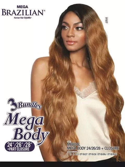 Mane Concept Mega Brazilian Multi Pack MEGA BODY WAVE Weave 3pc (24/26/28) + Closure MBBD4L