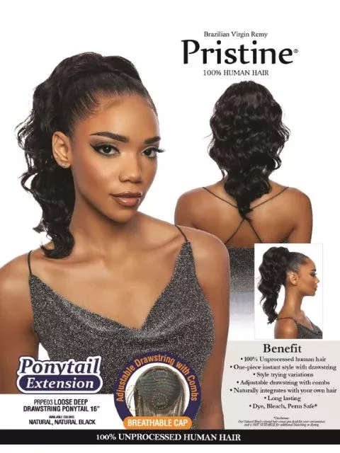 Mane Concept Pristine 100% Human Hair -LOOSE DEEP DRAWSTRING PONYTAIL 16"(PRPE03)