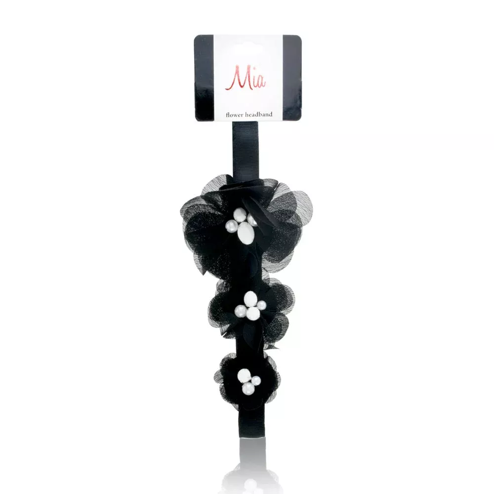 Mia Flower Headband – Soft Elastic Model No. 01904 – Black