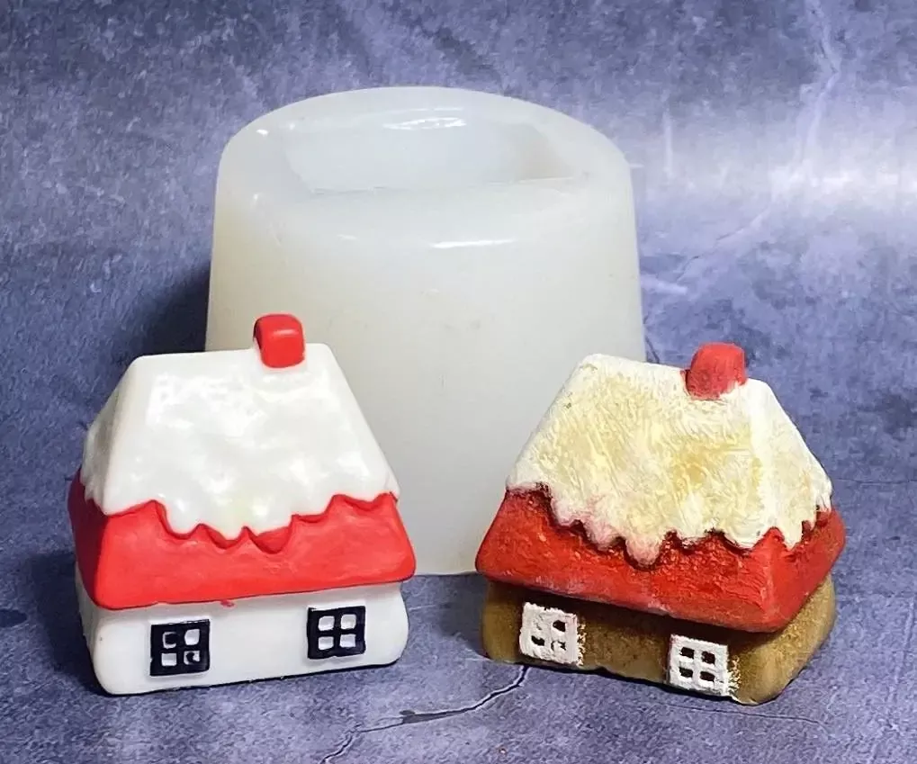 Mini House with Snow Embed 1 Cavity Silicone Mold 1107