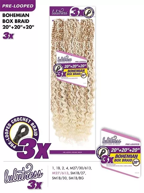 [MULTI PACK DEAL] Sensationnel Lulutress 3X BOHEMIAN BOX BRAID Crochet Braid 20″ – 10pcs