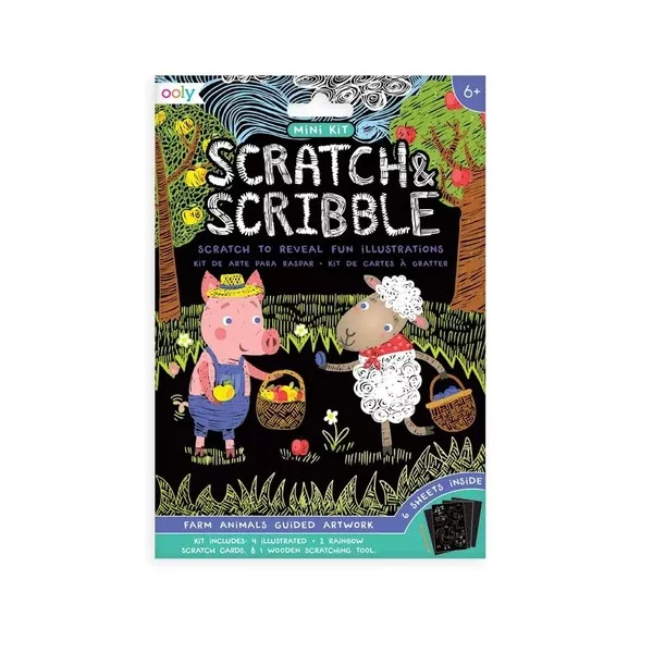OOLY MINI SCRATCH & SCRIBBLE ART KIT: FARM ANIMALS