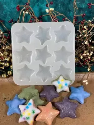 Puffy Star Embeds 9 Cavity Silicone Mold 5092