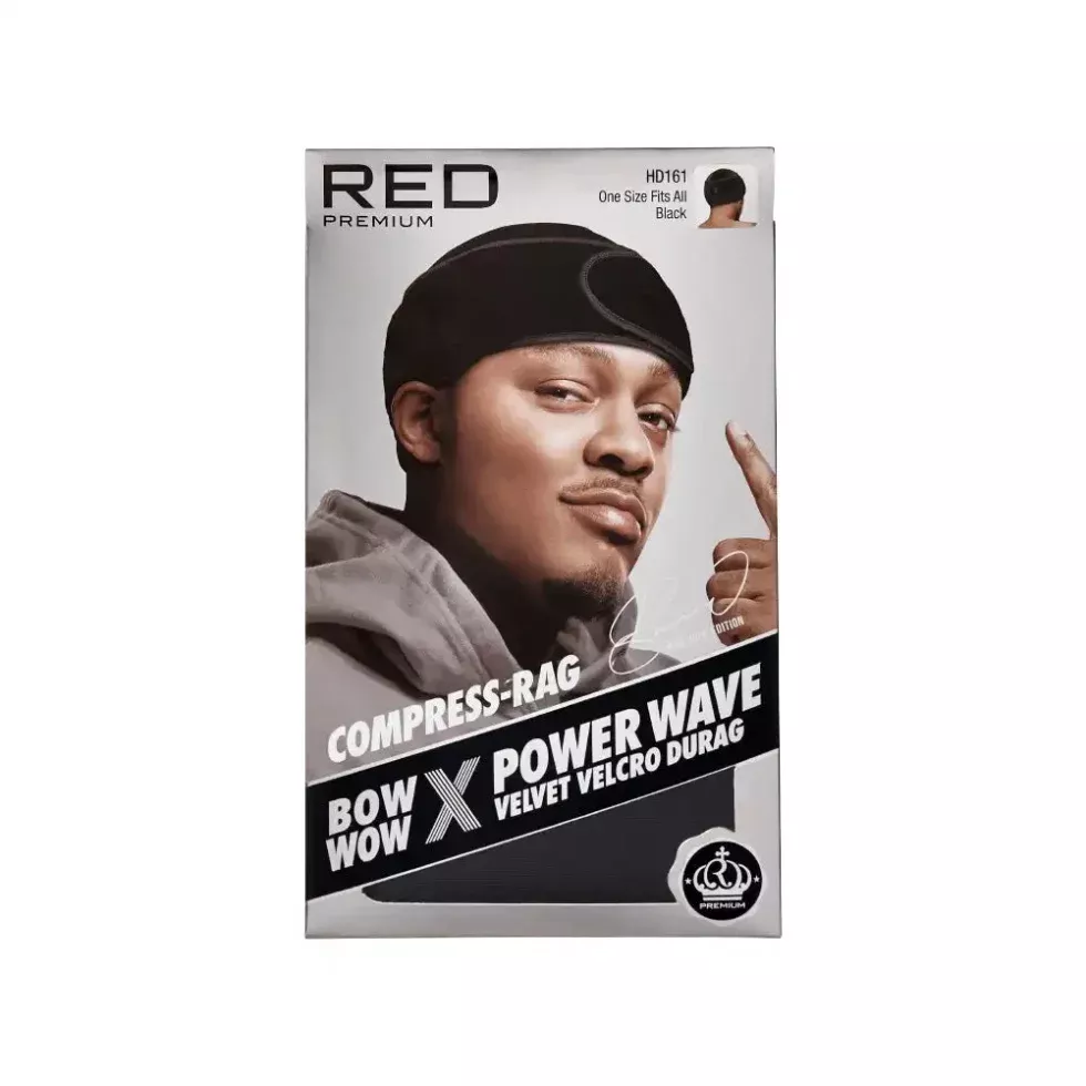Red by Kiss BOW WOW X Power Wave Velvet Hook and Loop Fastener Compression Rag Black | Wave Preservation Cap