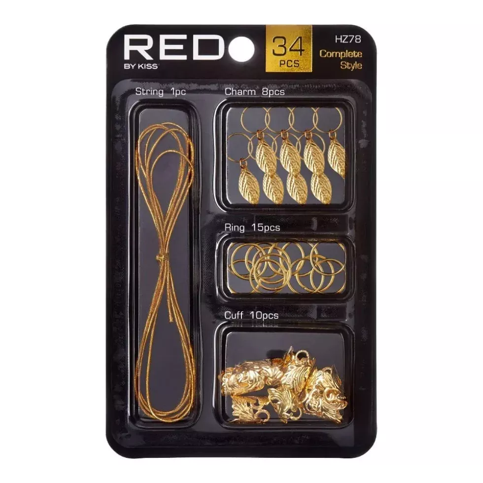 Red by Kiss Complete Style Braid Charm Set | Metallic Accessories for Braids