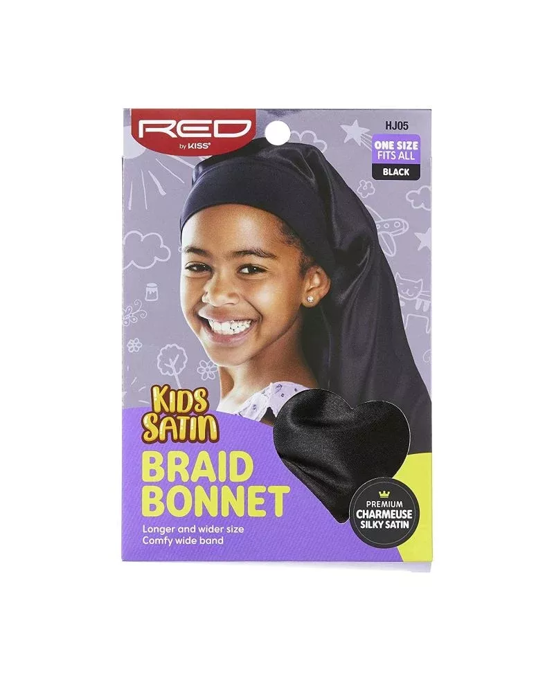 Red by Kiss Kids Satin Braid Bonnet, Black