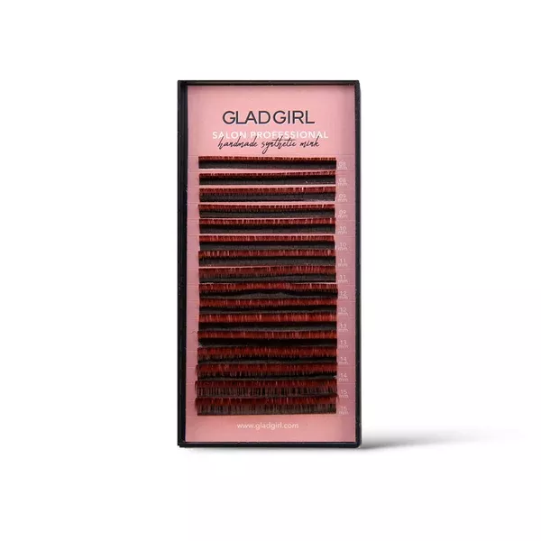 Salon Professional Mixed Length Auburn Lashes – D Curl, .07 x 8 through 15mm