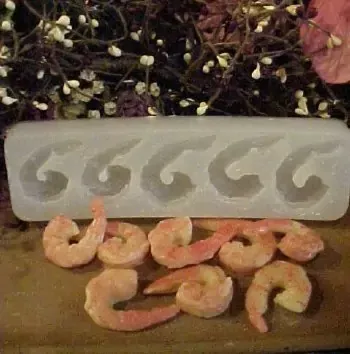 Shrimp Medium Faux Food Embeds 5 Cavity Silicone Mold 524
