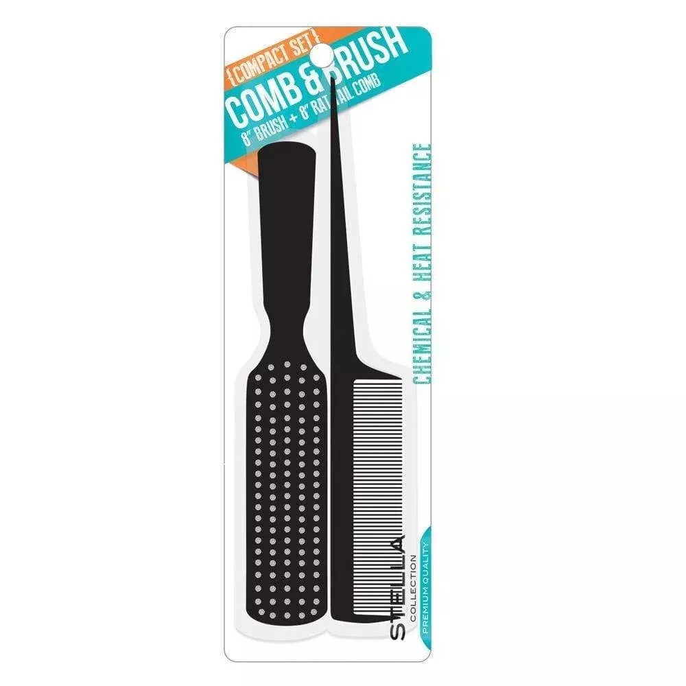 StellaCollection 8 Inch Rat Tail Comb and 8 Inch Brush Combo Set - 2455