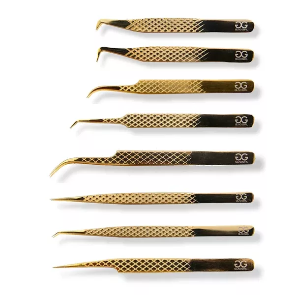 Titanium Gold Diamond Grip Tweezers for Classic Lashes