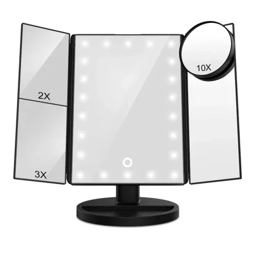 Tri Folded Vanity LED Lighted Makeup Mirror 10X/3X/2X/1X Magnification