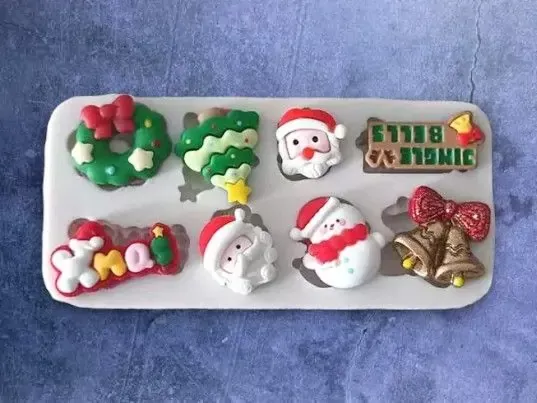 X-mas Cheer Embeds 8 Cavity Silicone Mold 5014